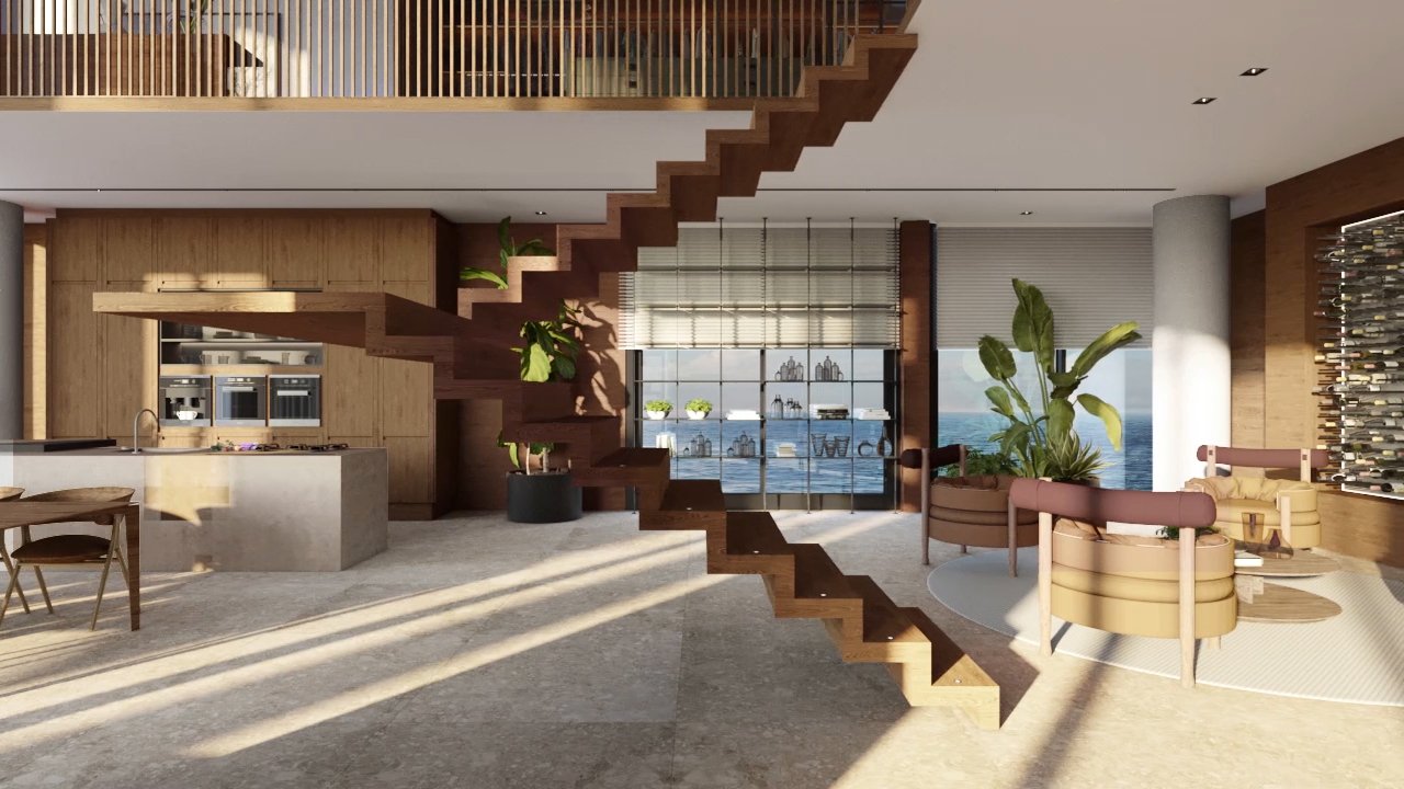 Escada vira obra de arte no ambiente de Renata Lopes na Casas Conceito Virtual Experience